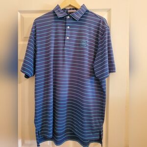 Peter Millar Summer Comfort Men's Performance Golf Polo Shirt Blue Stripe LARGE